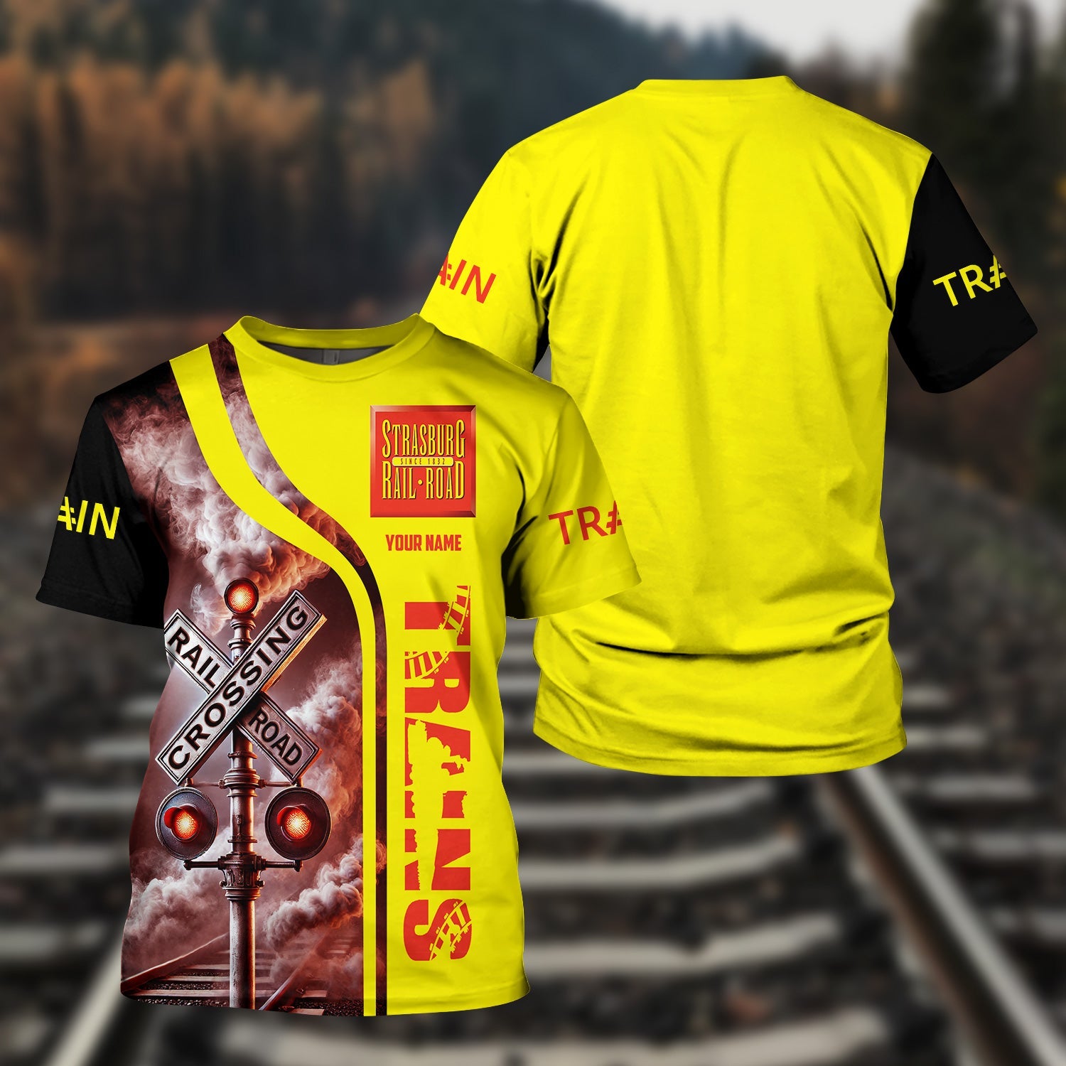 Railspirit Custom Name Strasburg Railroad T Shirt Railroad Crossing Sign Train Shirt All Over Print
