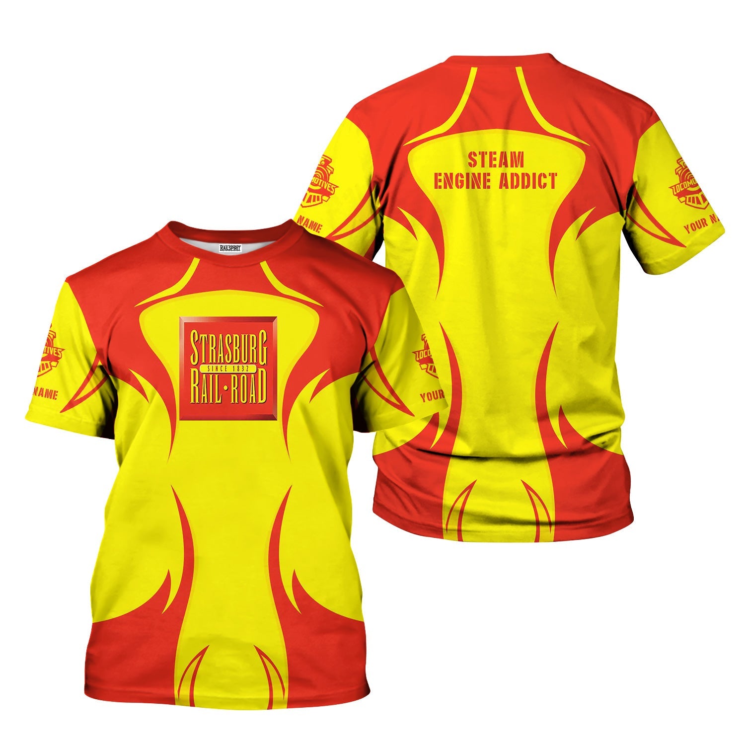 Railspirit Personalized Strasburg Railroad T-Shirt Distinctive Flame Style Shirt For Steam Engine Addict