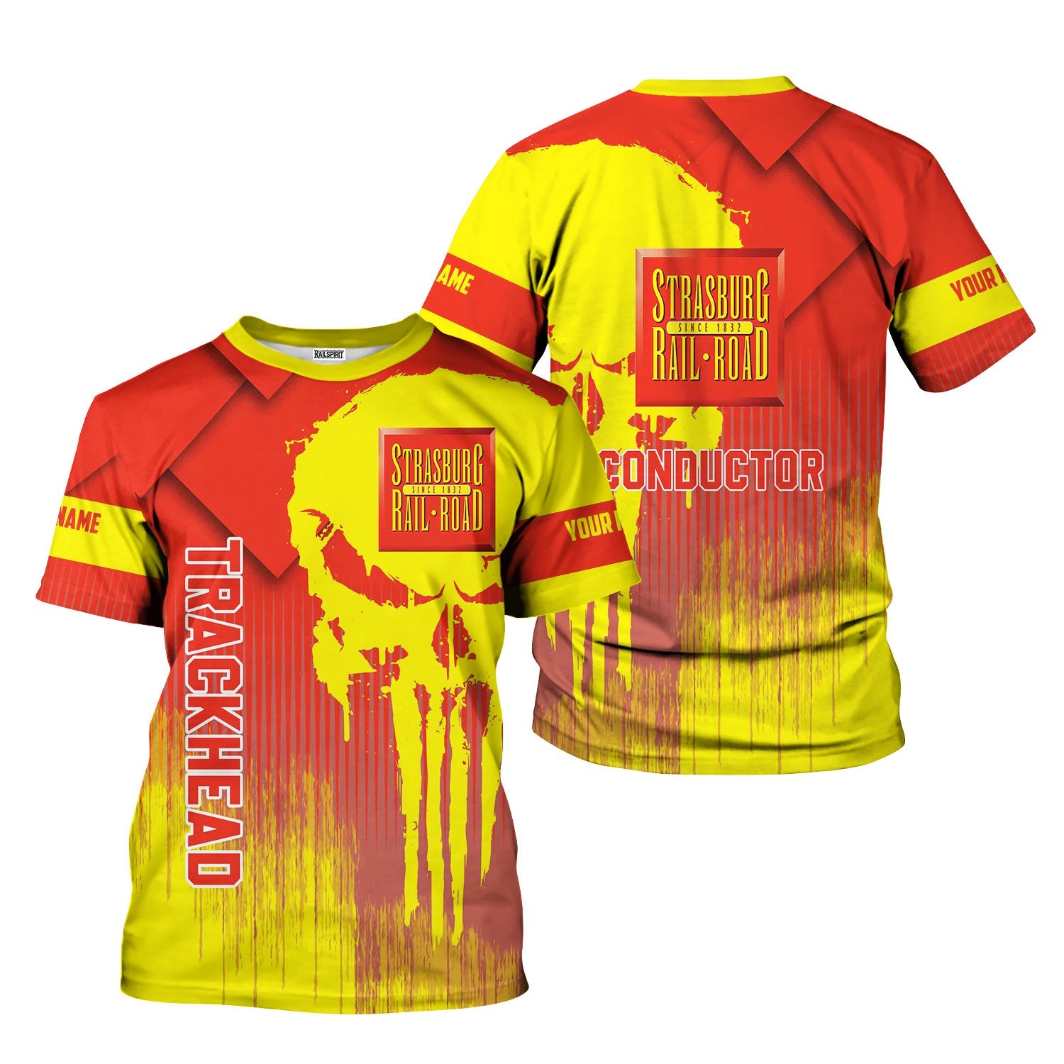 Railspirit Personalized Strasburg Railroad T-Shirt Skull Design with Custom Job Train Shirt for Trackhead Crew