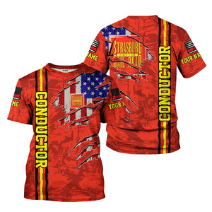 Railspirit Personalized Strasburg Railroad T-Shirt USA Flag Claw Art with Custom Job Train Shirt