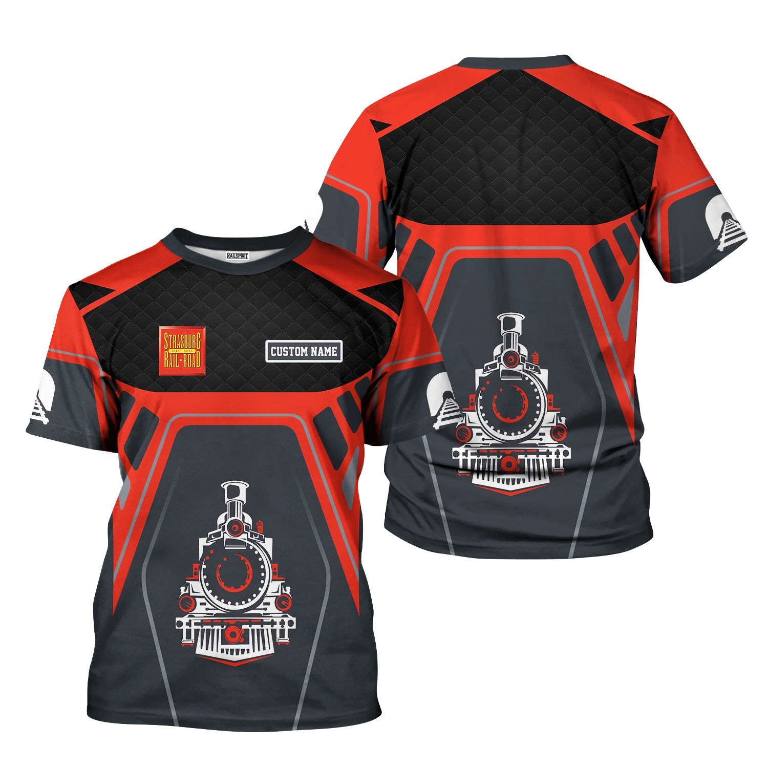 Railspirit Personalized Strasburg Railroad T-Shirt Steam Locomotive Engine Graphic Train Shirt All Over Print