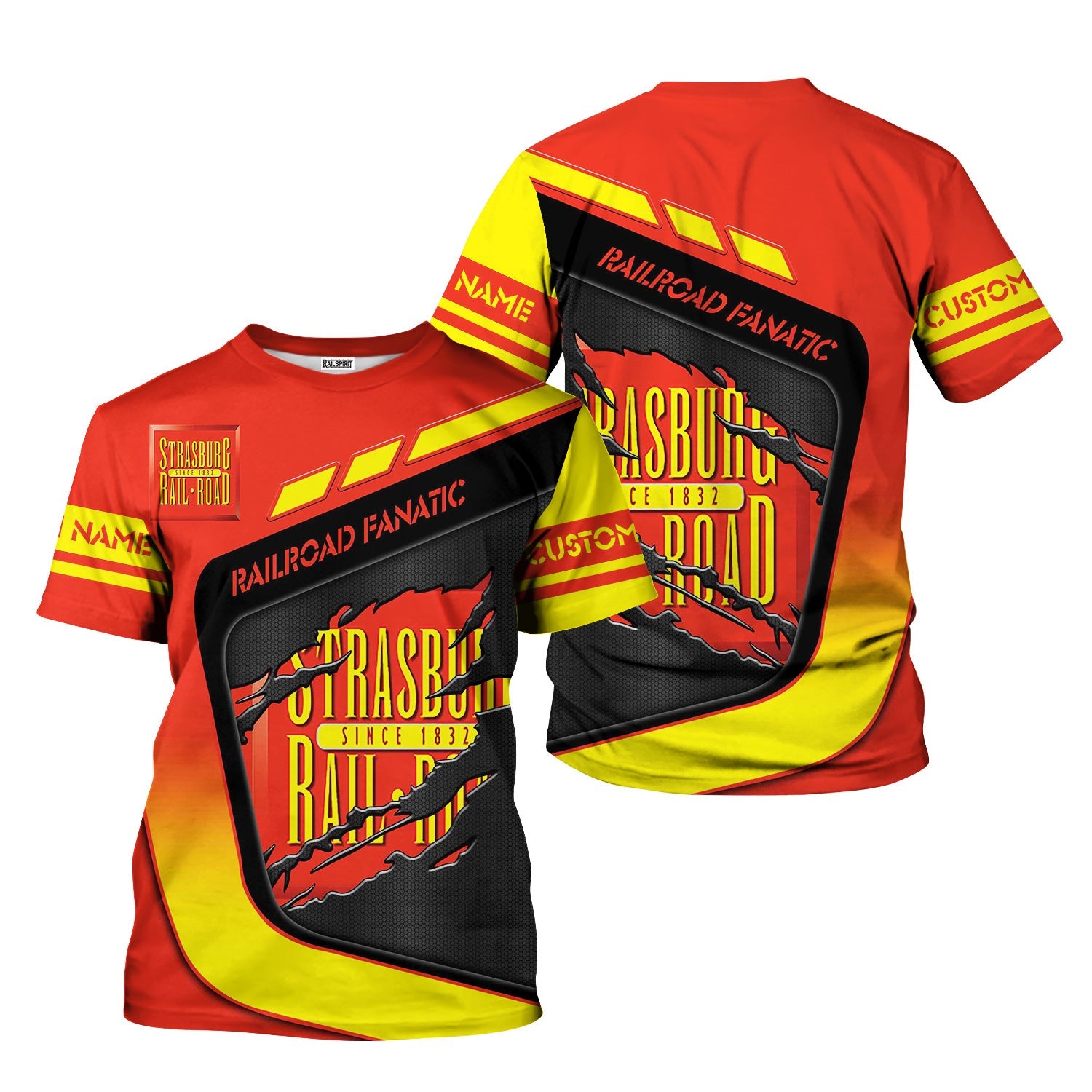 Railspirit Personalized Strasburg Railroad T-Shirt Ripped Texture Style Train Shirt For Railroad Fanatic