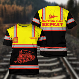 Railspirit Custom Name Strasburg Railroad T Shirt Eat Train Sleep Repeat Printed Train Shirt