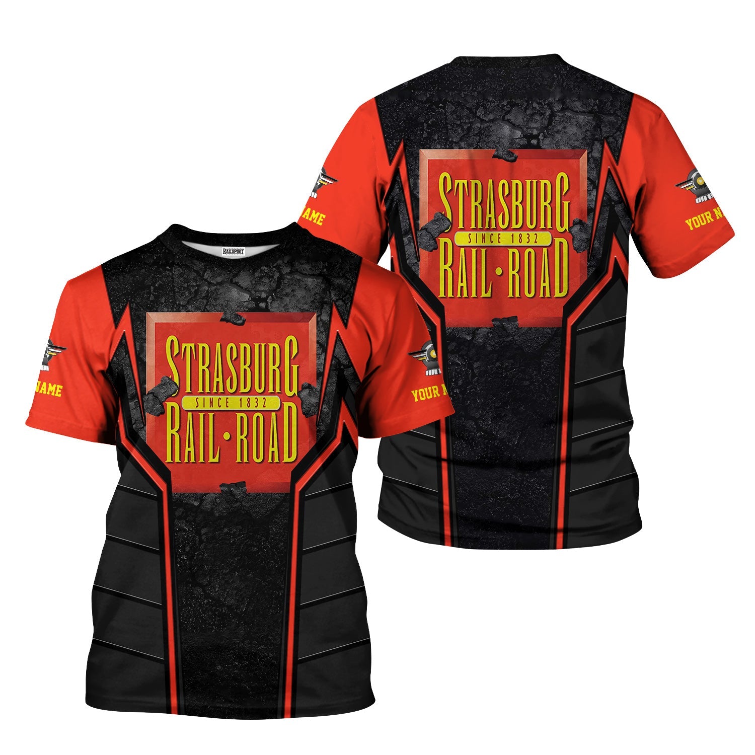 Railspirit Personalized Strasburg Railroad T-Shirt Cracked Metal Design Train Shirt for Rail Enthusiasts