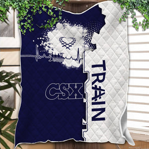 Railspirit CSX Transportation Railroad Premium Quilts Engine Heartbeat and Track Love Style Quilts Gift Idea For Train Lovers