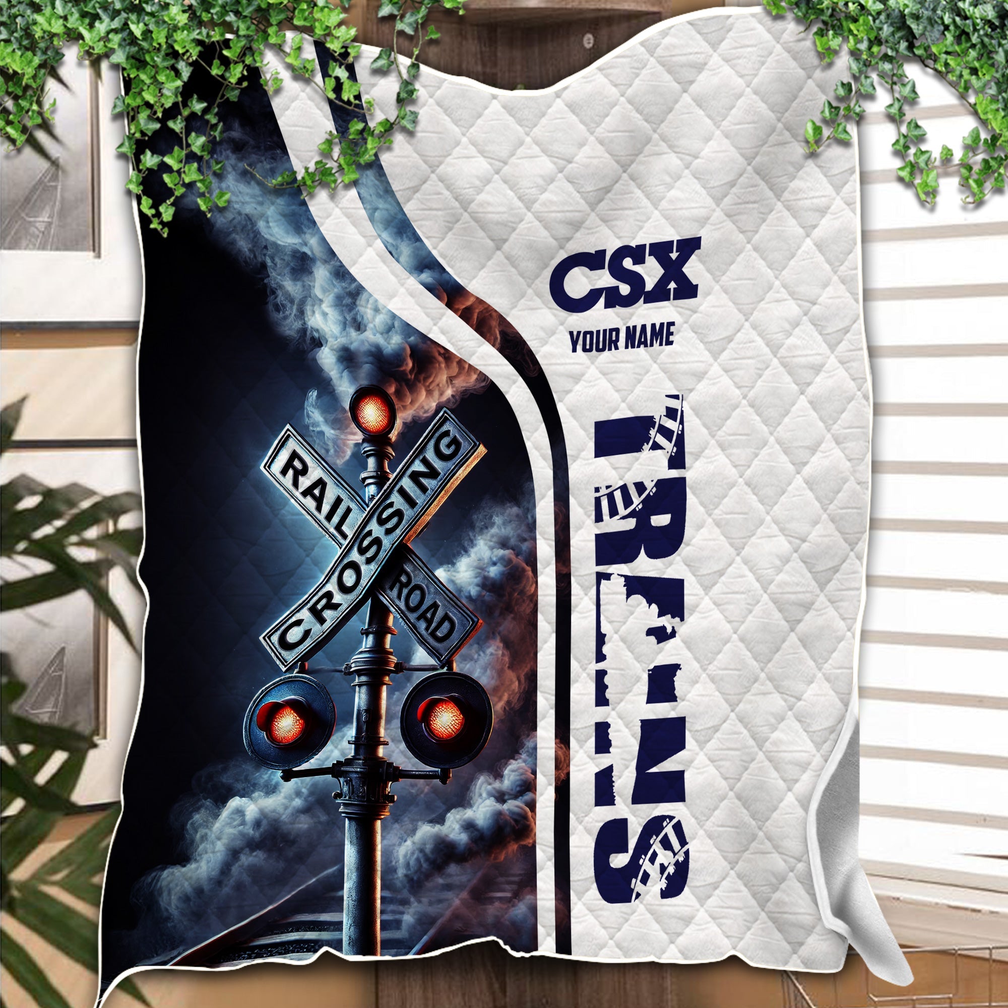 Railspirit Personalized CSX Transportation Railroad Premium Quilts Railroad Crossing Sign Quilts All Over Print