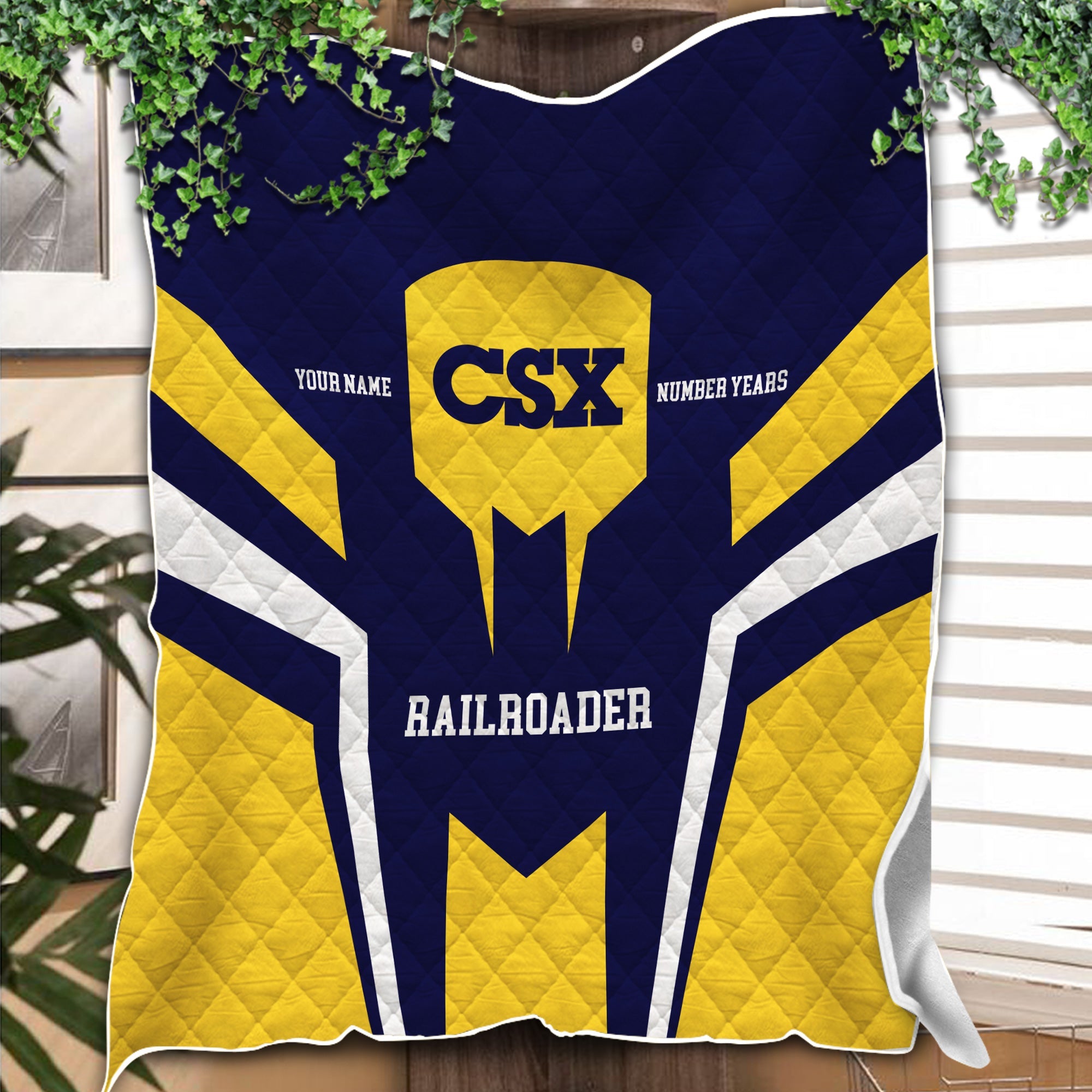 Railspirit Personalized CSX Transportation Railroad Premium Quilts Custom Year Railroader Gift Idea For Train Lover