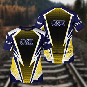 Railspirit Personalized CSX Transportation Railroad T-Shirt Lightning Graphic Style Shirt Gift Idea For Train Lover