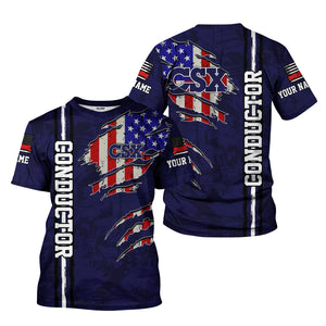 Railspirit Personalized CSX Transportation Railroad T-Shirt USA Flag Claw Art with Custom Job Train Shirt