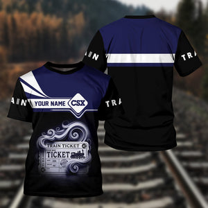 Railspirit Personalized CSX Transportation Railroad T Shirt Train Ticket American Locomotive Printed Train