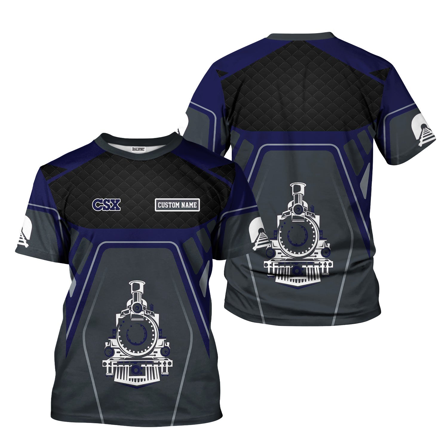 Railspirit Personalized CSX Transportation Railroad T-Shirt Steam Locomotive Engine Graphic Train Shirt All Over Print