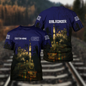 Railspirit Personalized CSX Transportation Railroad T-Shirt Vintage Train Art Style Shirt For Locomotive Fans