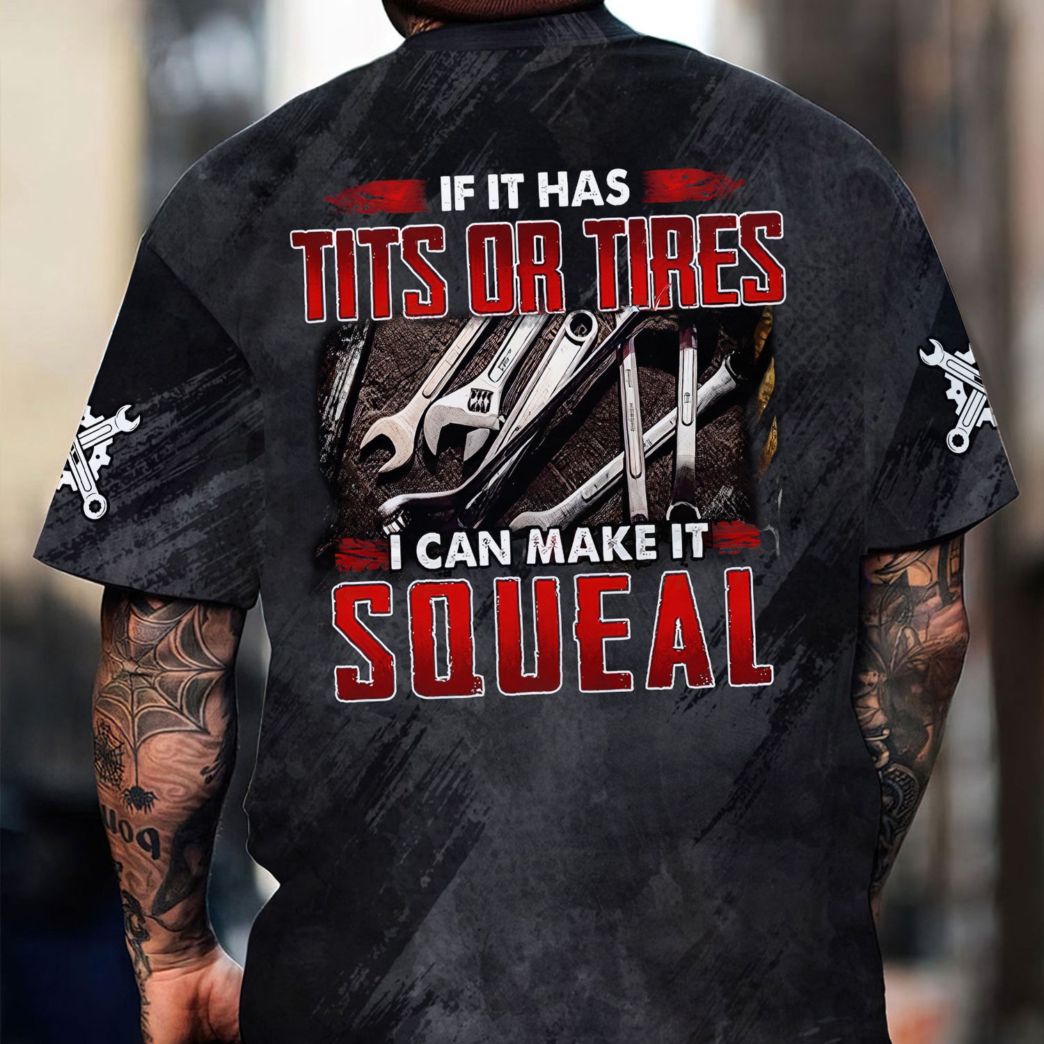 Custom Name Mechanic Shirt, Funny Mechanic Shirt If It Has Tits or Tires I Can Make It Squeal Quote Tee Auto Repair Garage Workwear Cool Car Enthusiast Gift