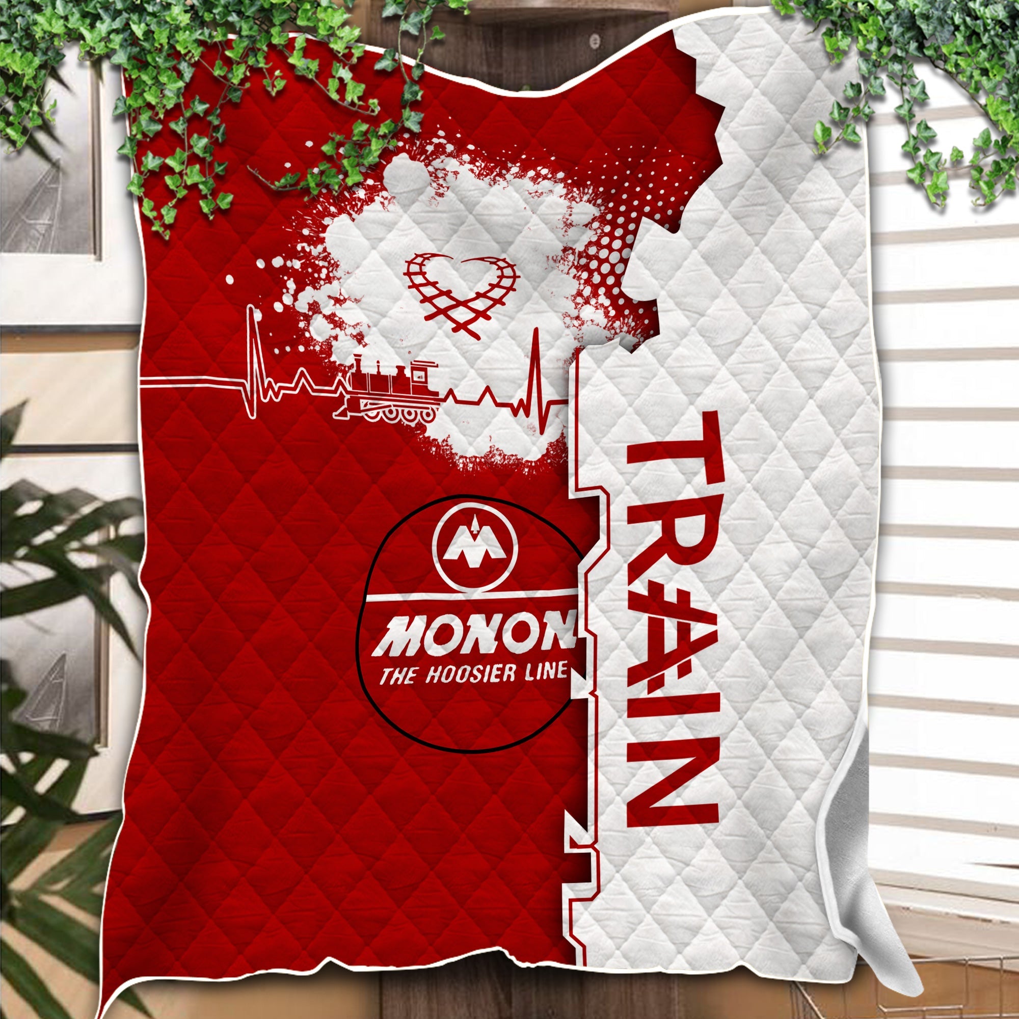 Railspirit Monon Railroad Premium Quilts Engine Heartbeat and Track Love Style Quilts Gift Idea For Train Lovers