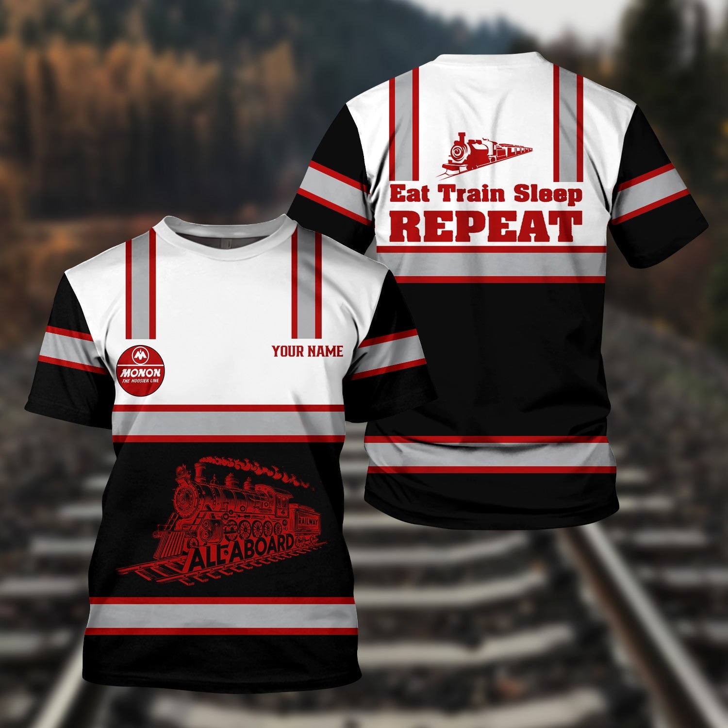 Railspirit Custom Name Monon Railroad T Shirt Eat Train Sleep Repeat Printed Train Shirt