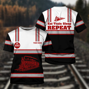 Railspirit Custom Name Monon Railroad T Shirt Eat Train Sleep Repeat Printed Train Shirt