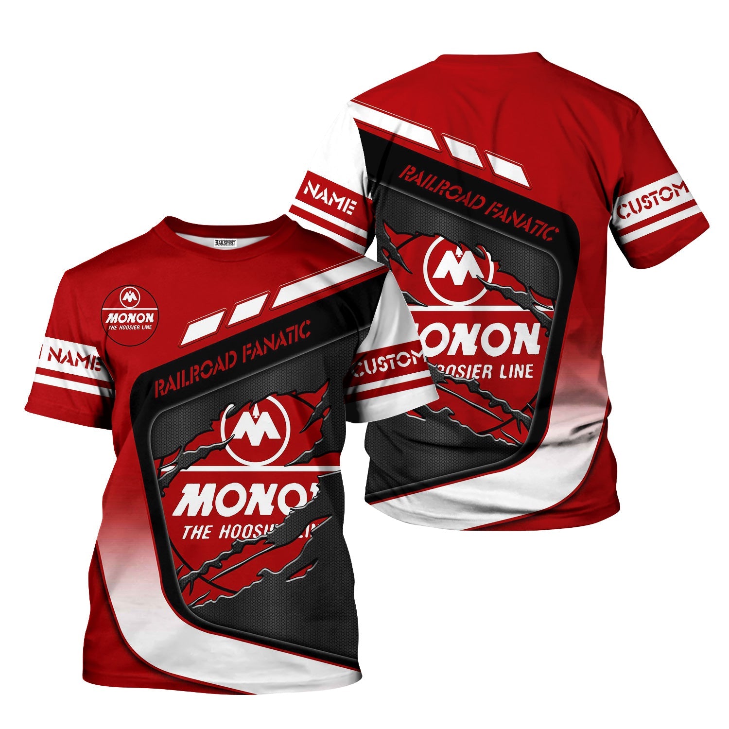 Railspirit Personalized Monon Railroad T-Shirt Ripped Texture Style Train Shirt For Railroad Fanatic