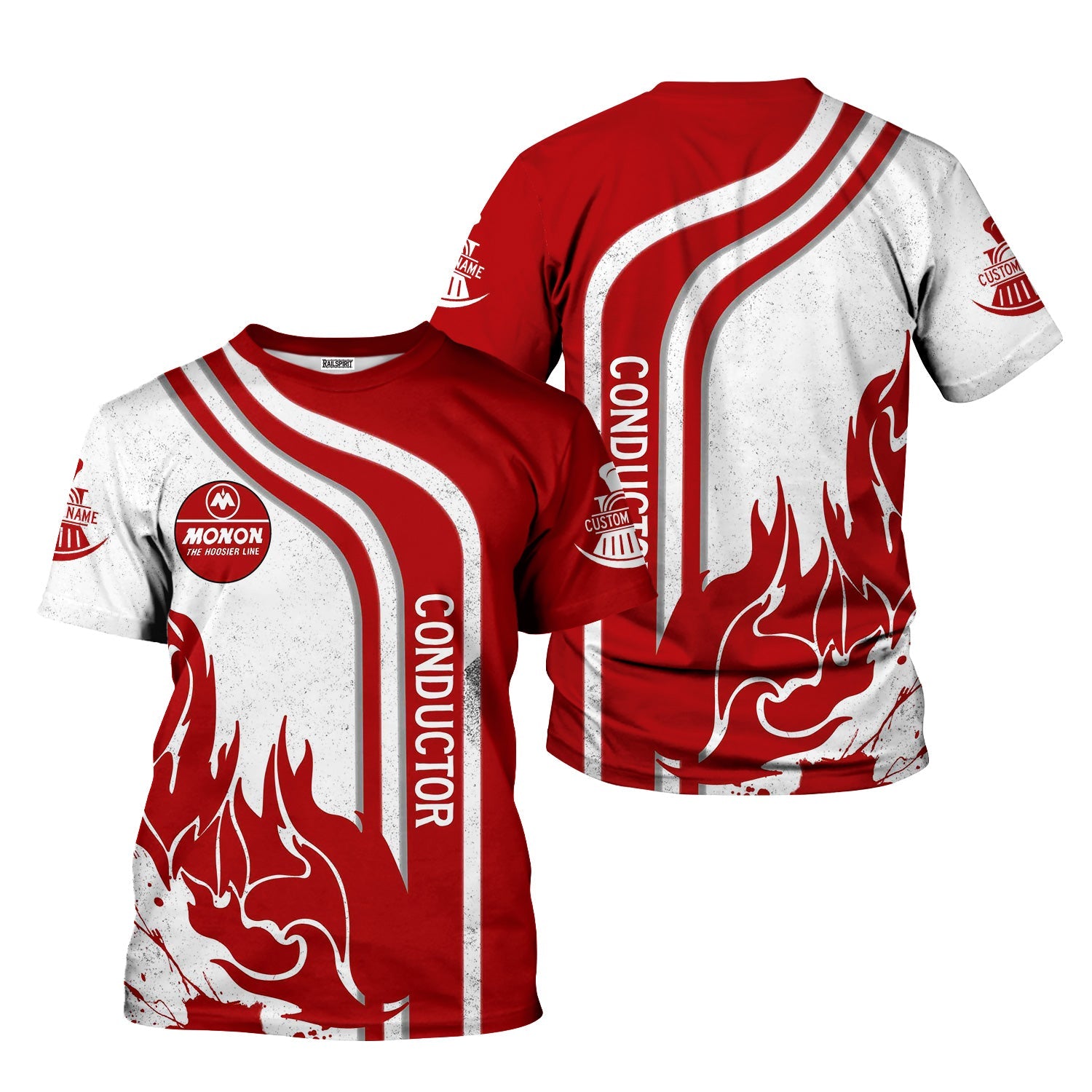 Railspirit Personalized Monon Railroad T-Shirt Flame Design with Custom Job Position Train Shirt