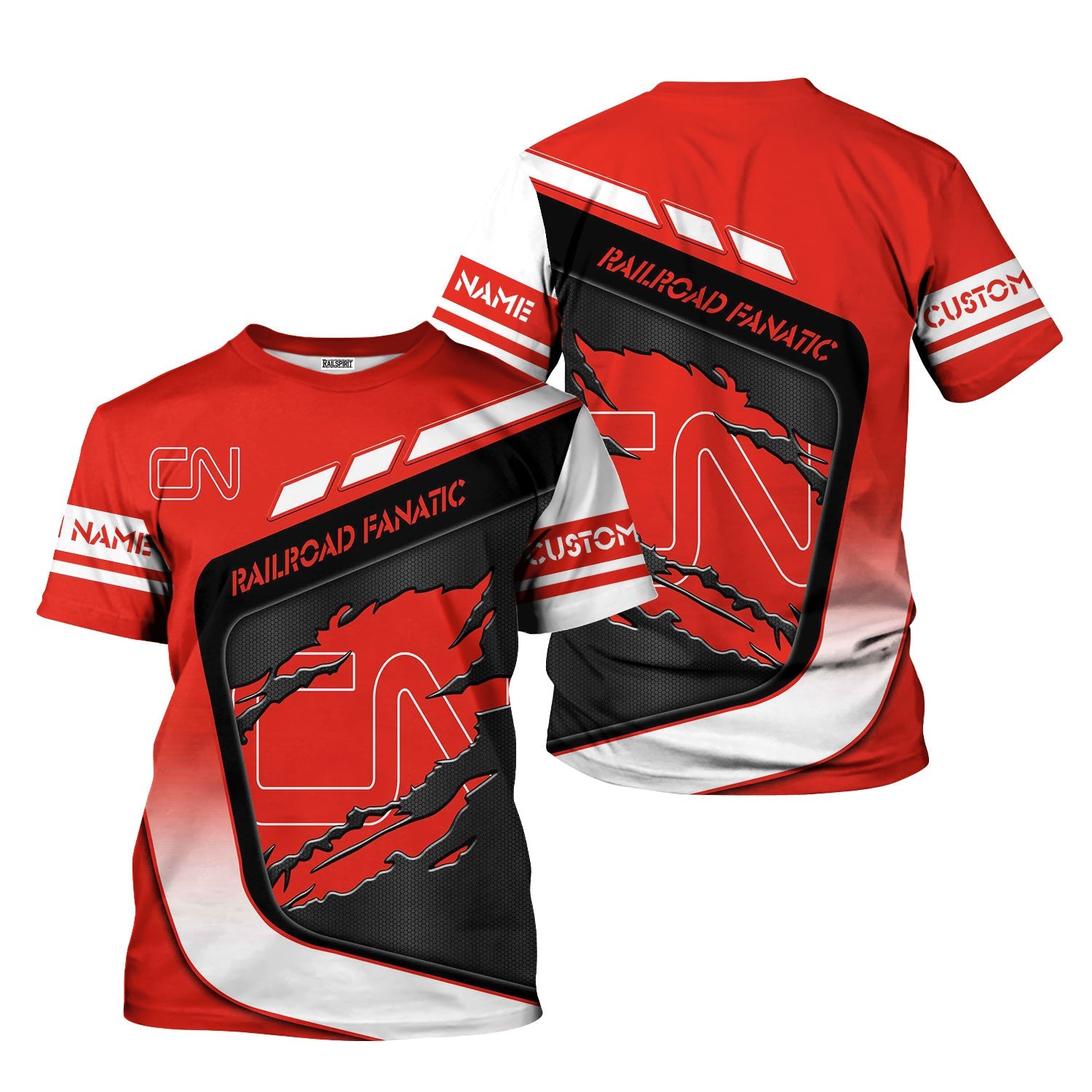 Railspirit Personalized Canadian National Railroad T-Shirt Ripped Texture Style Train Shirt For Railroad Fanatic