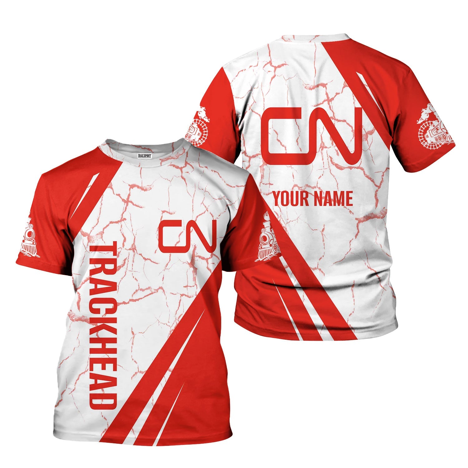 Railspirit Personalized Canadian National Railroad T-Shirt Crackle Texture Style Shirt For Trackhead