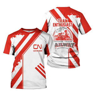 Railspirit Personalized Canadian National Railroad T-Shirt Locomotive Design Train Shirt for Train Enthusiast