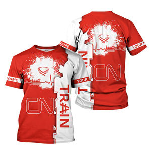 Railspirit Personalized Canadian National Railroad T-Shirt Engine Heartbeat and Track Love Style Shirt Gift Idea For Train Lovers