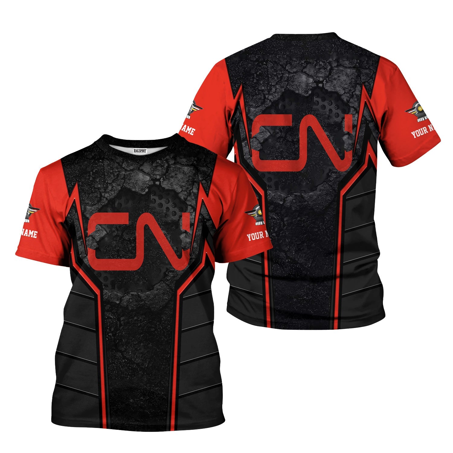 Railspirit Personalized Canadian National Railroad T-Shirt Cracked Metal Design Train Shirt for Rail Enthusiasts