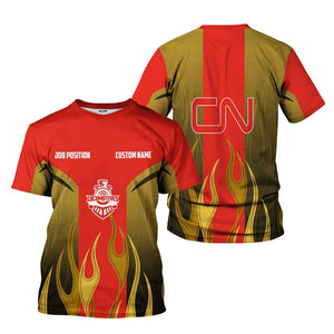 Railspirit Custom Name and Job Title Canadian National Railroad T-Shirt Flame Graphic Train Shirt