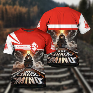 Railspirit Personalized Canadian National Railroad T Shirt One Track Mind Train Printed Shirt