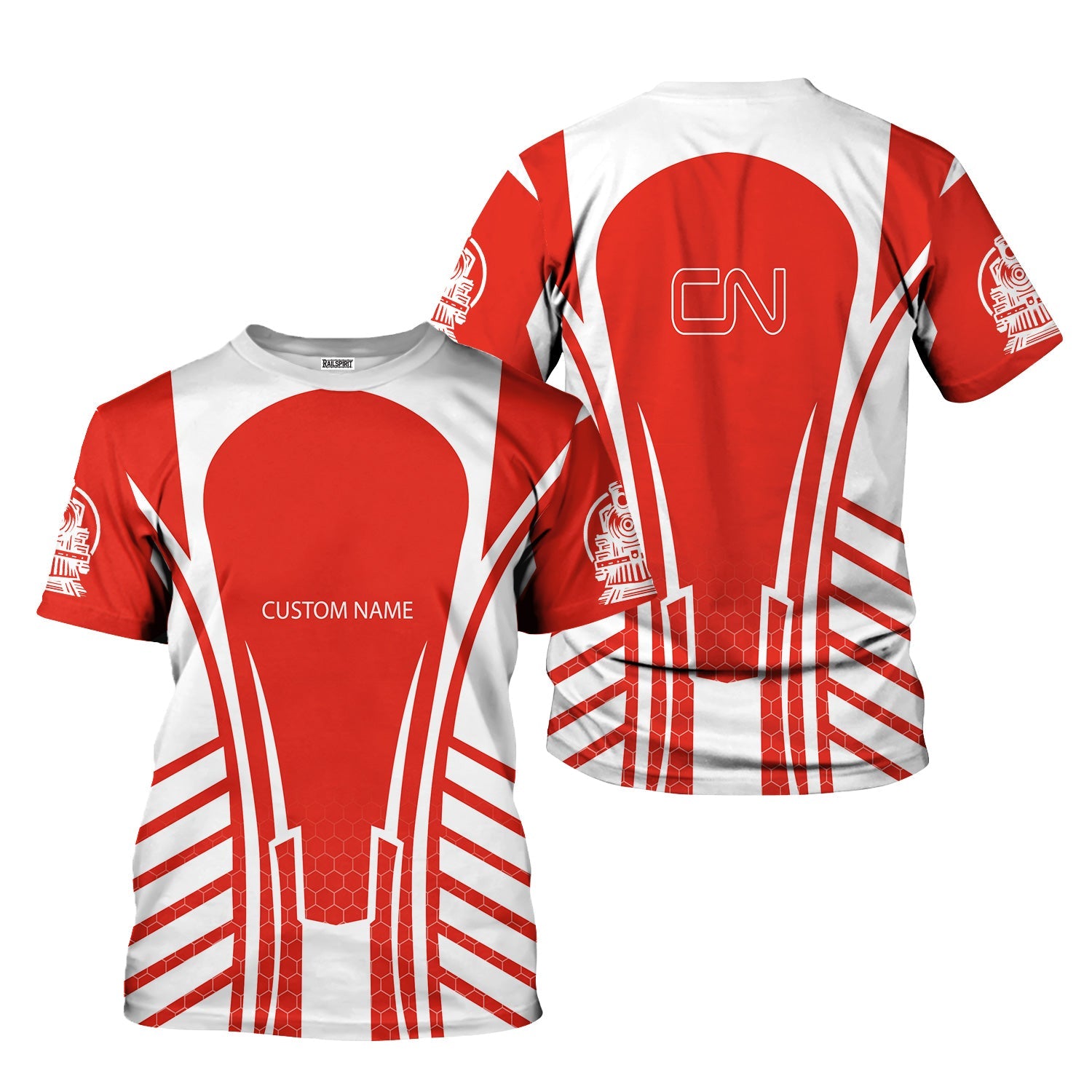 Railspirit Personalized Canadian National Railroad T-Shirt Striped Railroad Style Train Shirt All Over Print