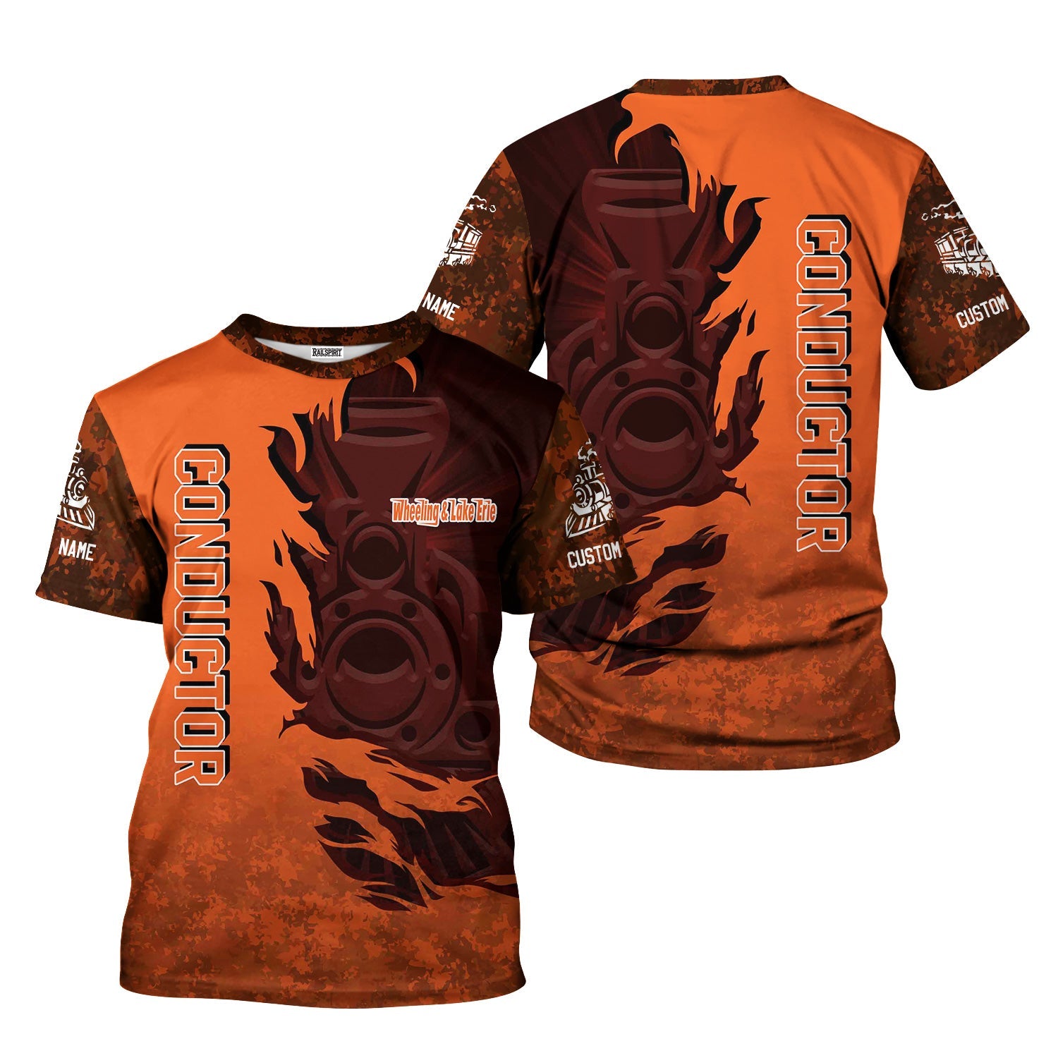 Railspirit Personalized Wheeling And Lake Erie Railroad T-Shirt Blazing Style with Custom Position Train Shirt