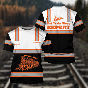 Railspirit Custom Name Wheeling And Lake Erie Railroad T Shirt Eat Train Sleep Repeat Printed Train Shirt