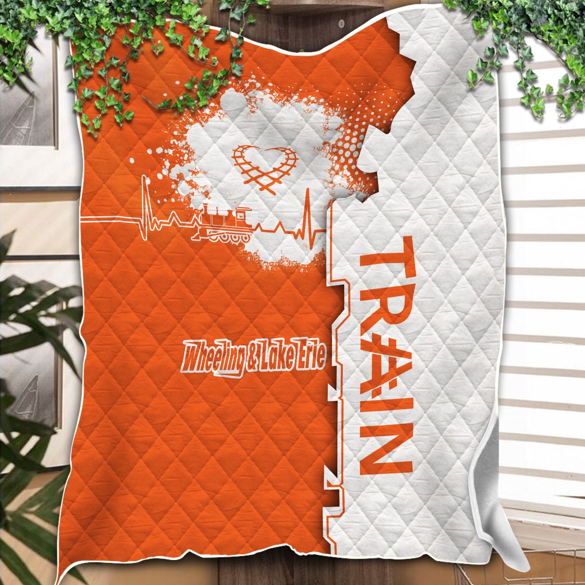 Railspirit Wheeling And Lake Erie Railroad Premium Quilts Engine Heartbeat and Track Love Style Quilts Gift Idea For Train Lovers