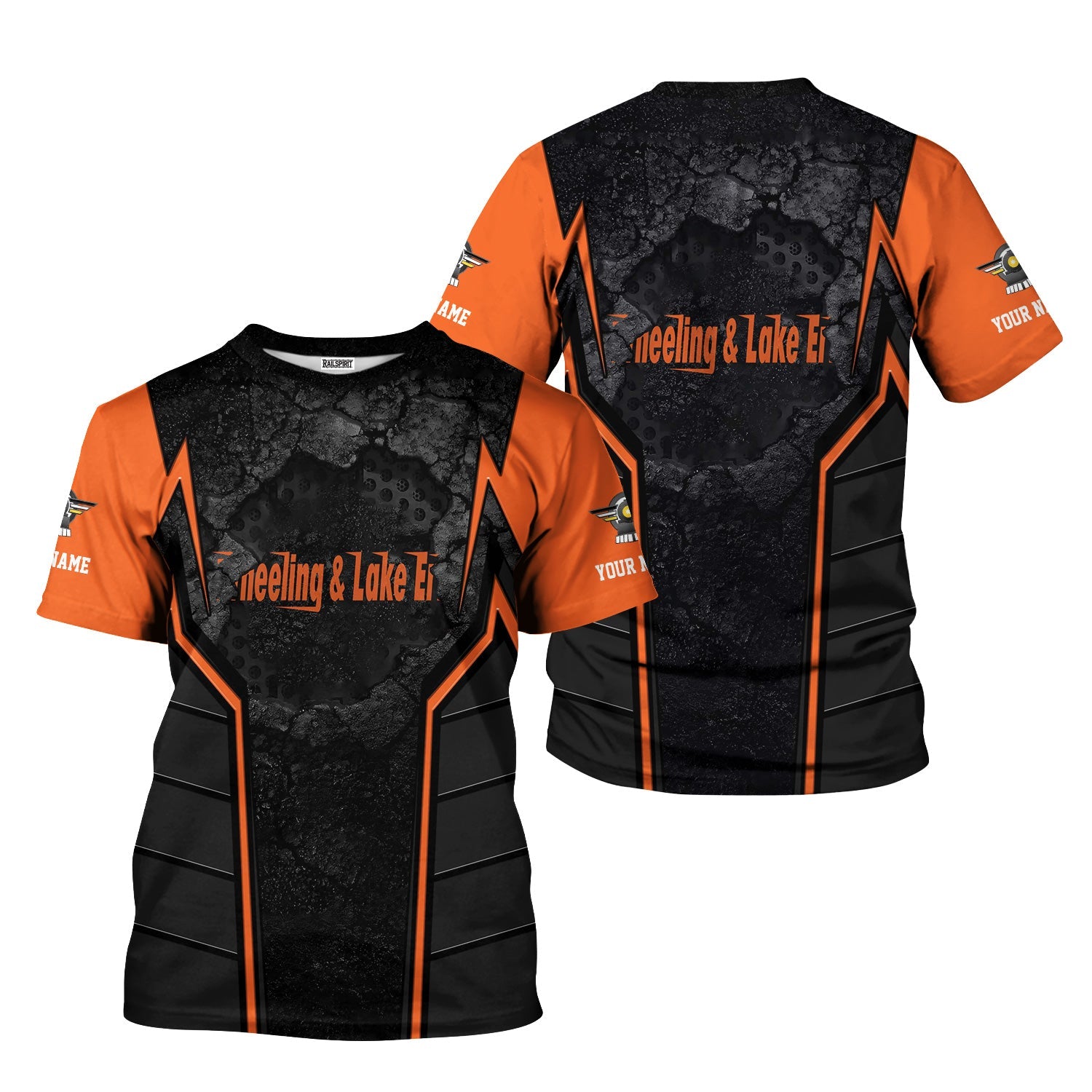 Railspirit Personalized Wheeling And Lake Erie Railroad T-Shirt Cracked Metal Design Train Shirt for Rail Enthusiasts