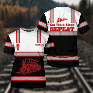 Railspirit Custom Name Bangor And Aroostook Railroad T Shirt Eat Train Sleep Repeat Printed Train Shirt