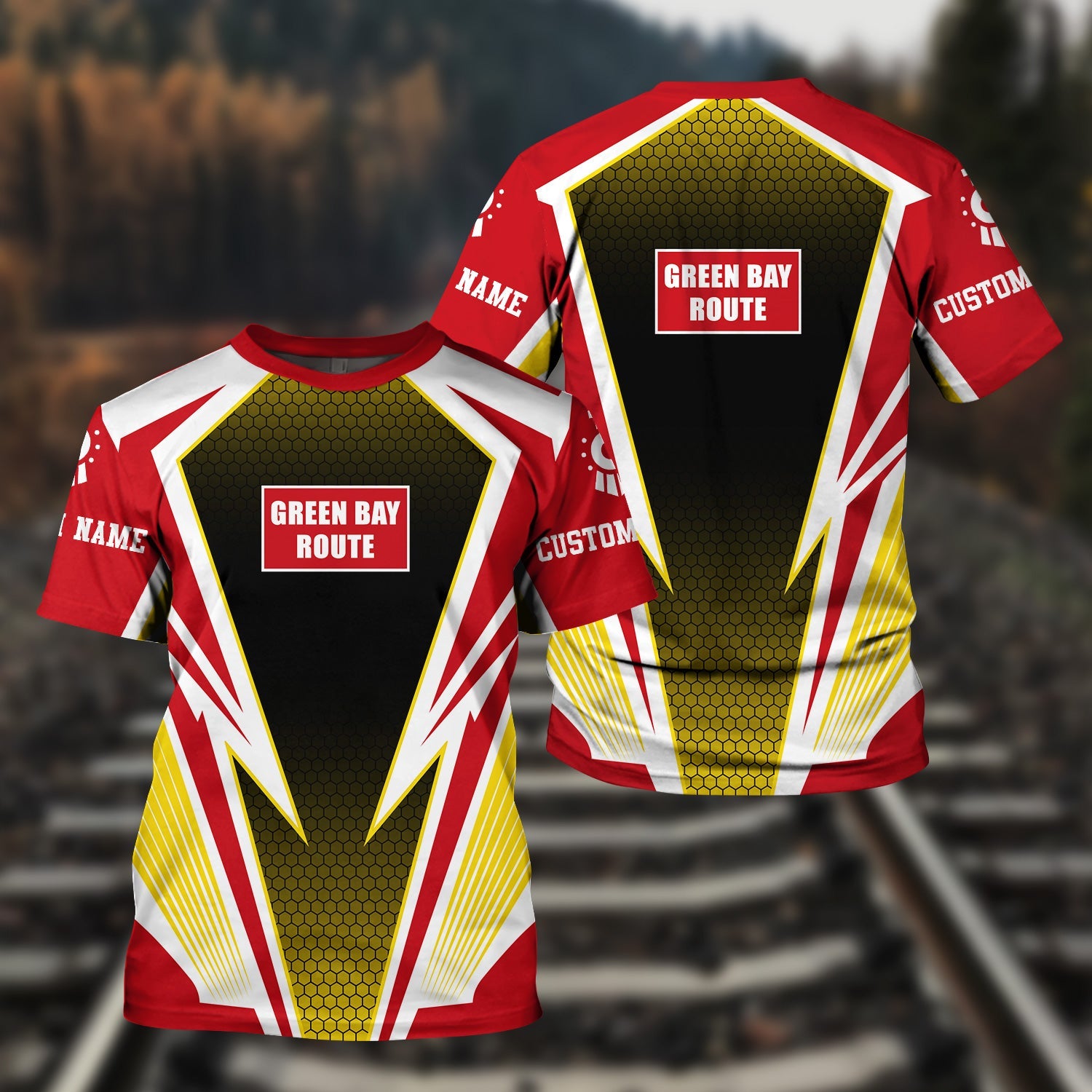 Railspirit Personalized Green Bay & Western Railroad T-Shirt Lightning Graphic Style Shirt Gift Idea For Train Lover