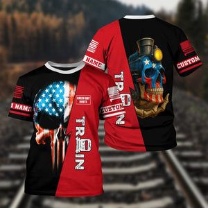 Railspirit Personalized Green Bay & Western Railroad T-Shirt Train Skull American Flag Shirt All Over Print
