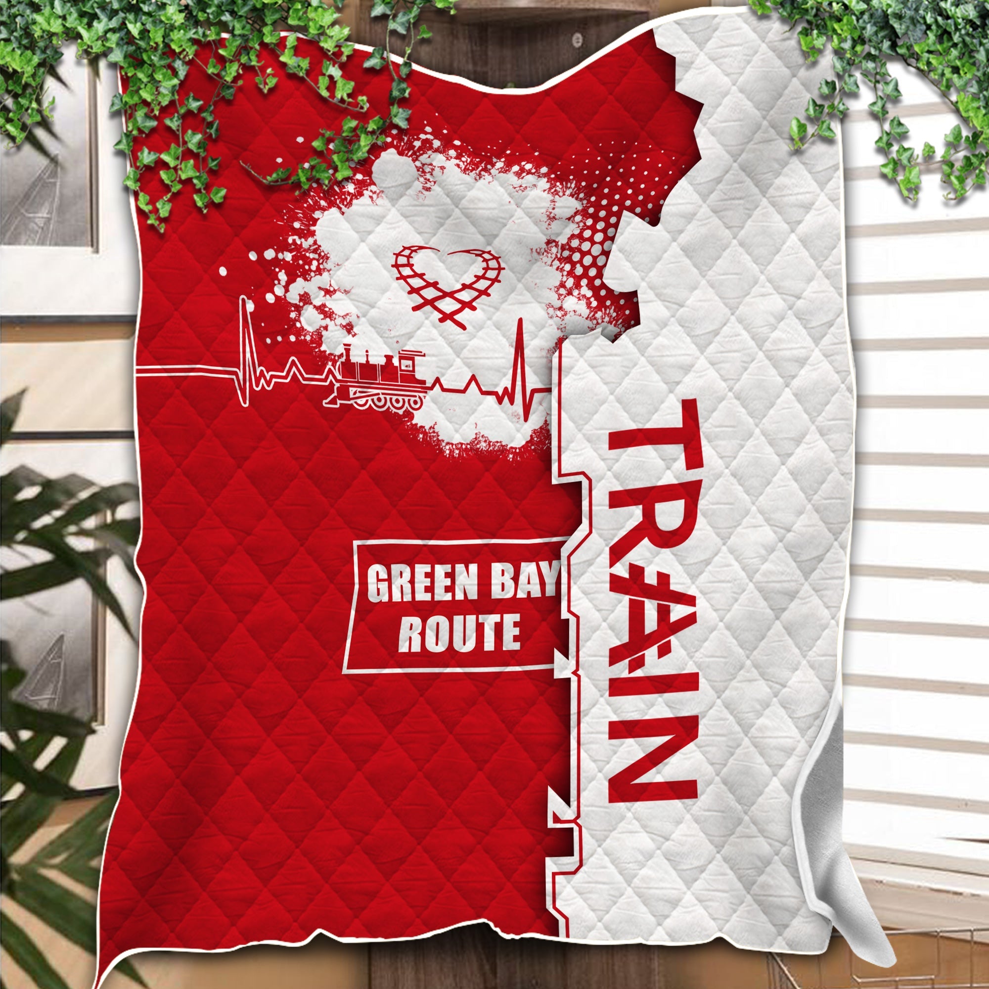 Railspirit Green Bay & Western Railroad Premium Quilts Engine Heartbeat and Track Love Style Quilts Gift Idea For Train Lovers