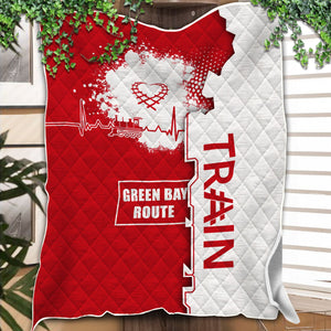 Railspirit Green Bay & Western Railroad Premium Quilts Engine Heartbeat and Track Love Style Quilts Gift Idea For Train Lovers