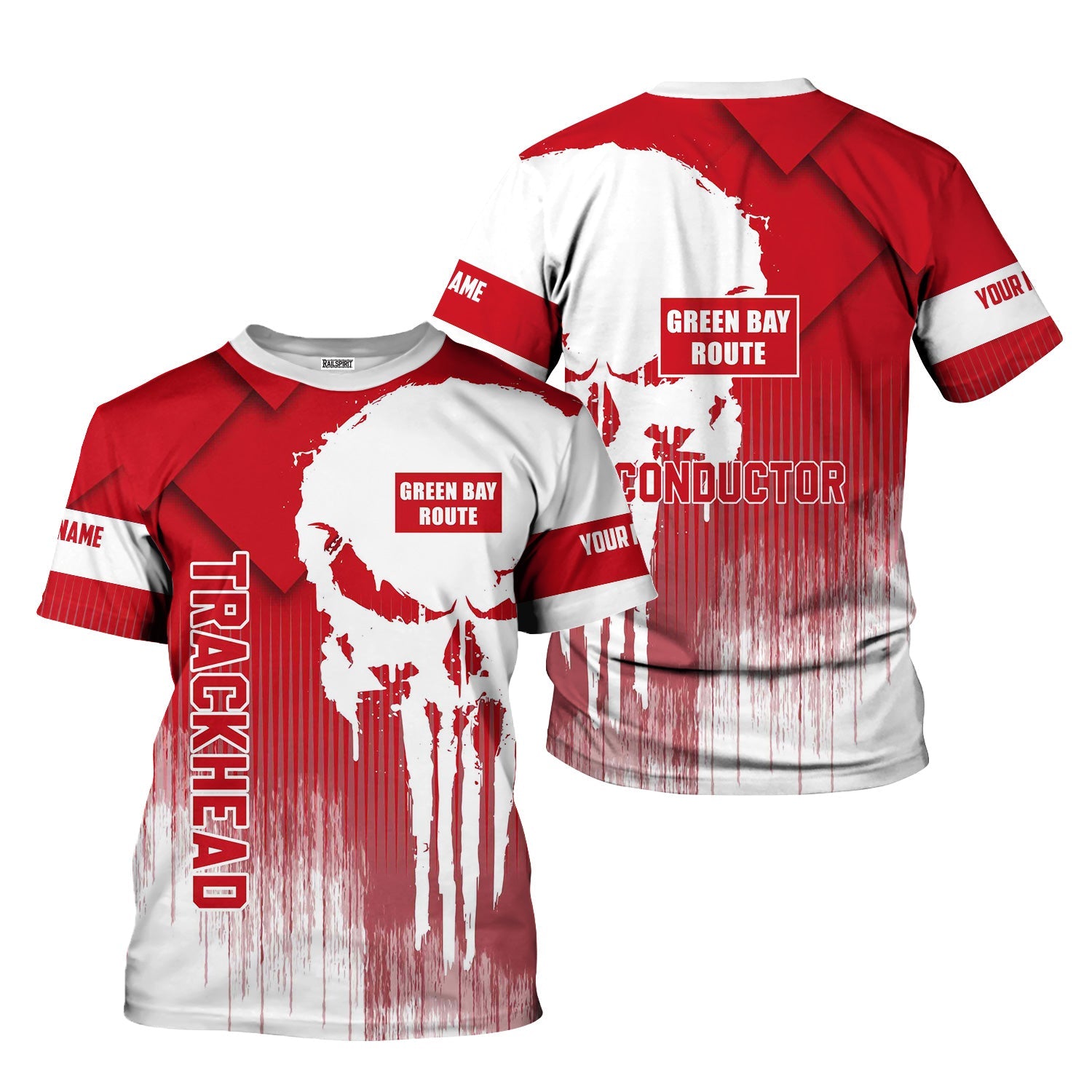 Railspirit Personalized Green Bay & Western Railroad T-Shirt Skull Design with Custom Job Train Shirt for Trackhead Crew