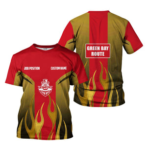 Railspirit Custom Name and Job Title Green Bay & Western Railroad T-Shirt Flame Graphic Train Shirt