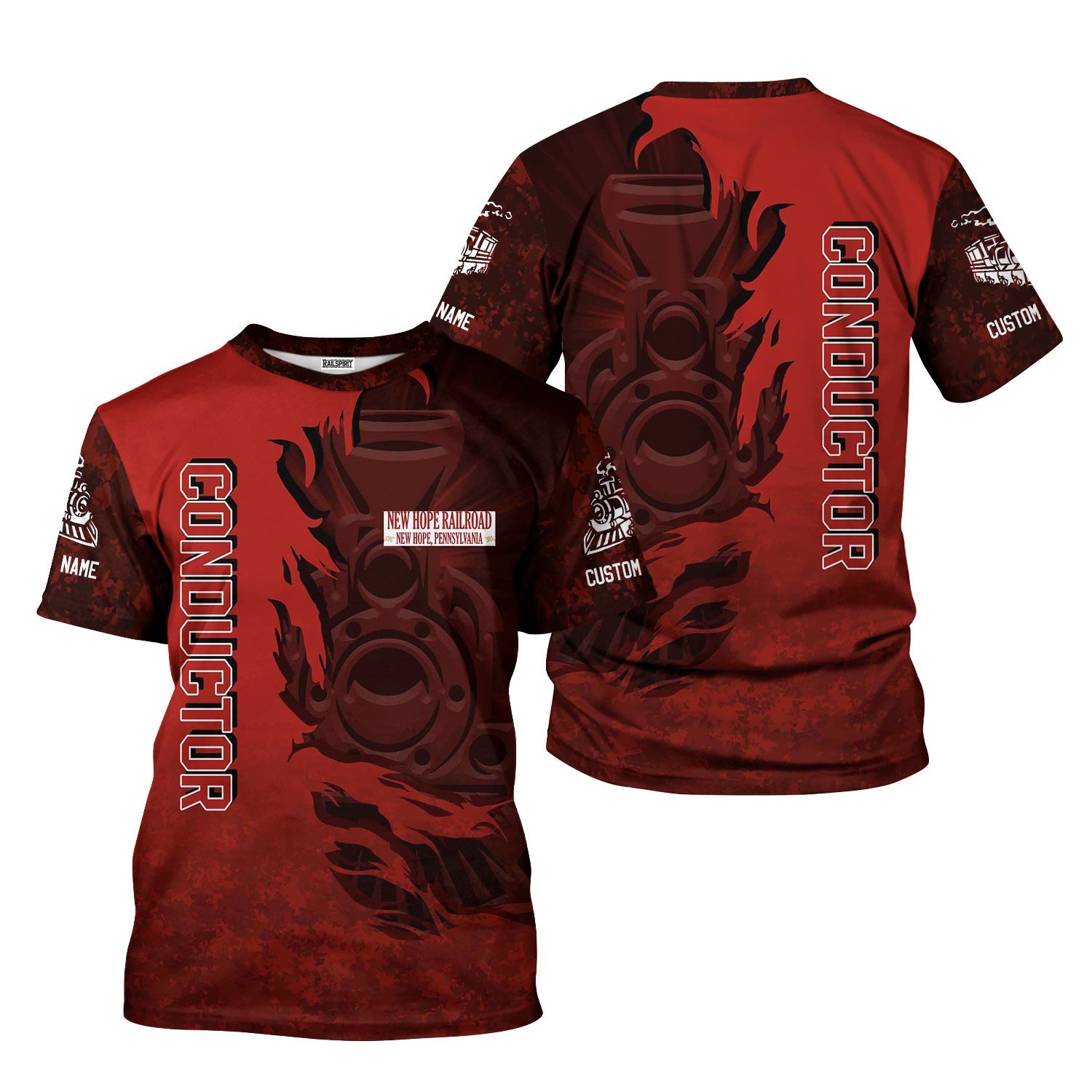 Railspirit Personalized New Hope Railroad T-Shirt Blazing Style with Custom Position Train Shirt