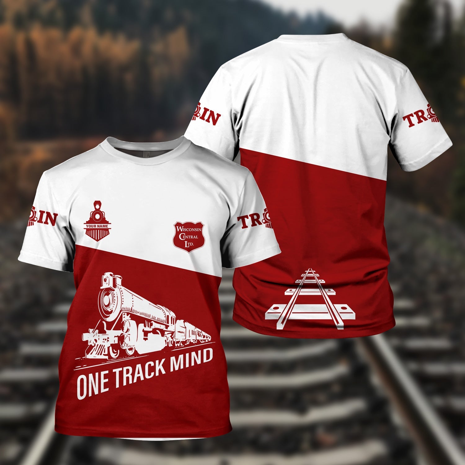 Railspirit Personalized Wisconsin Central Ltd Railroad T Shirt One Track Mind Unisex Train Shirt Gift Idea For Train Lover