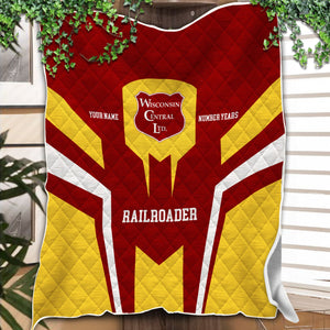 Railspirit Personalized Wisconsin Central Ltd Railroad Premium Quilts Custom Year Railroader Gift Idea For Train Lover