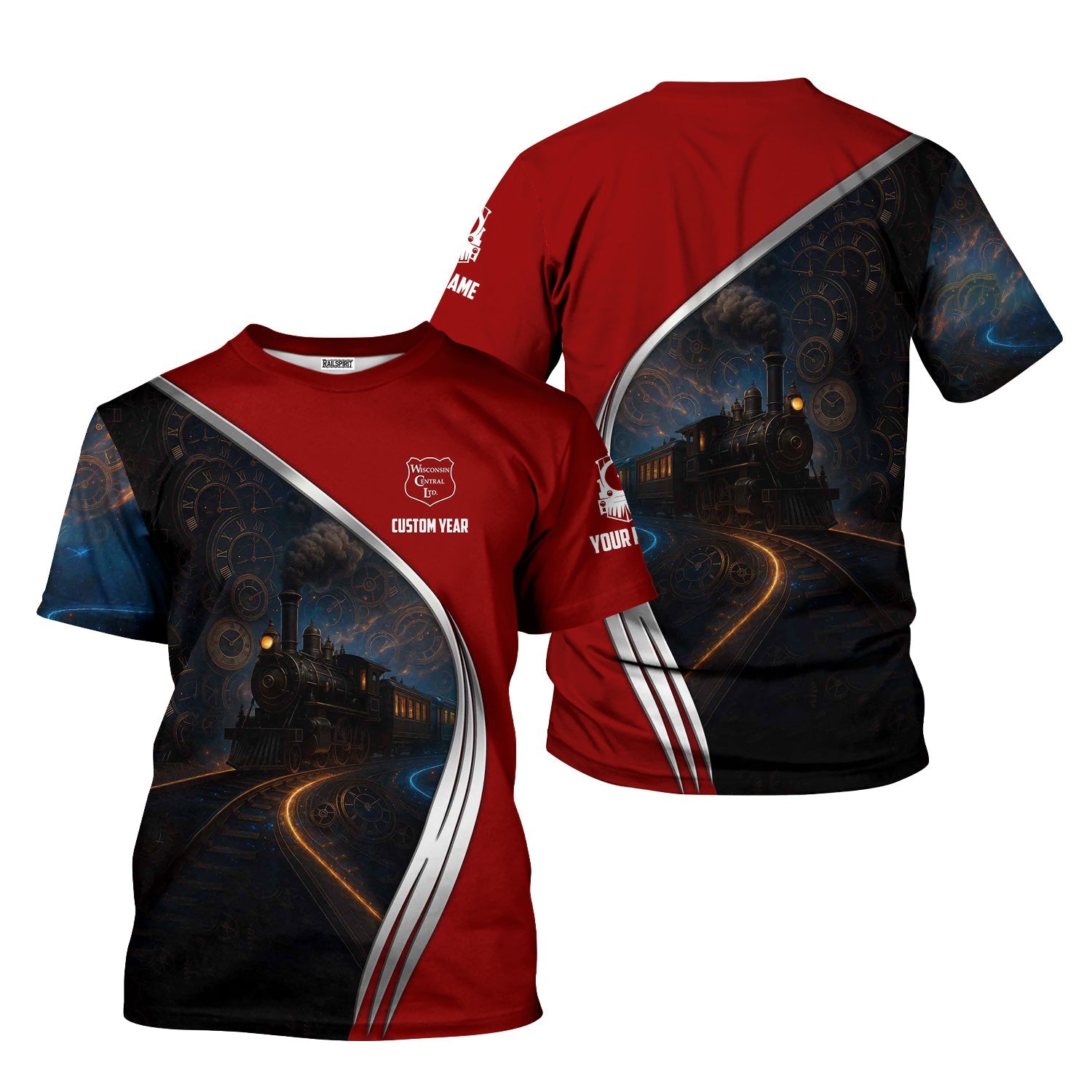 Railspirit Personalized Wisconsin Central Ltd Railroad T-Shirt Steampunk Locomotive with Custom Year Train Shirt