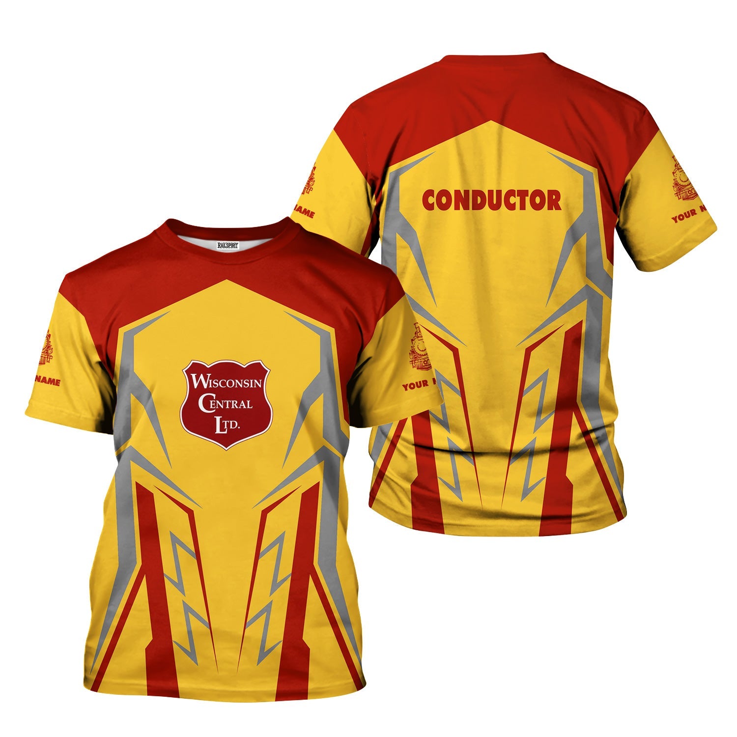 Railspirit Personalized Wisconsin Central Ltd Railroad T-Shirt Futuristic Design with Custom Job Train Shirt