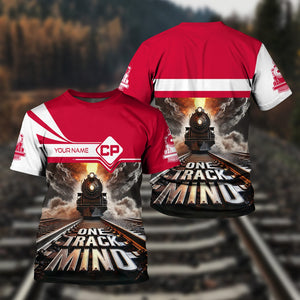 Railspirit Personalized Canadian Pacific Railroad T Shirt One Track Mind Train Printed Shirt