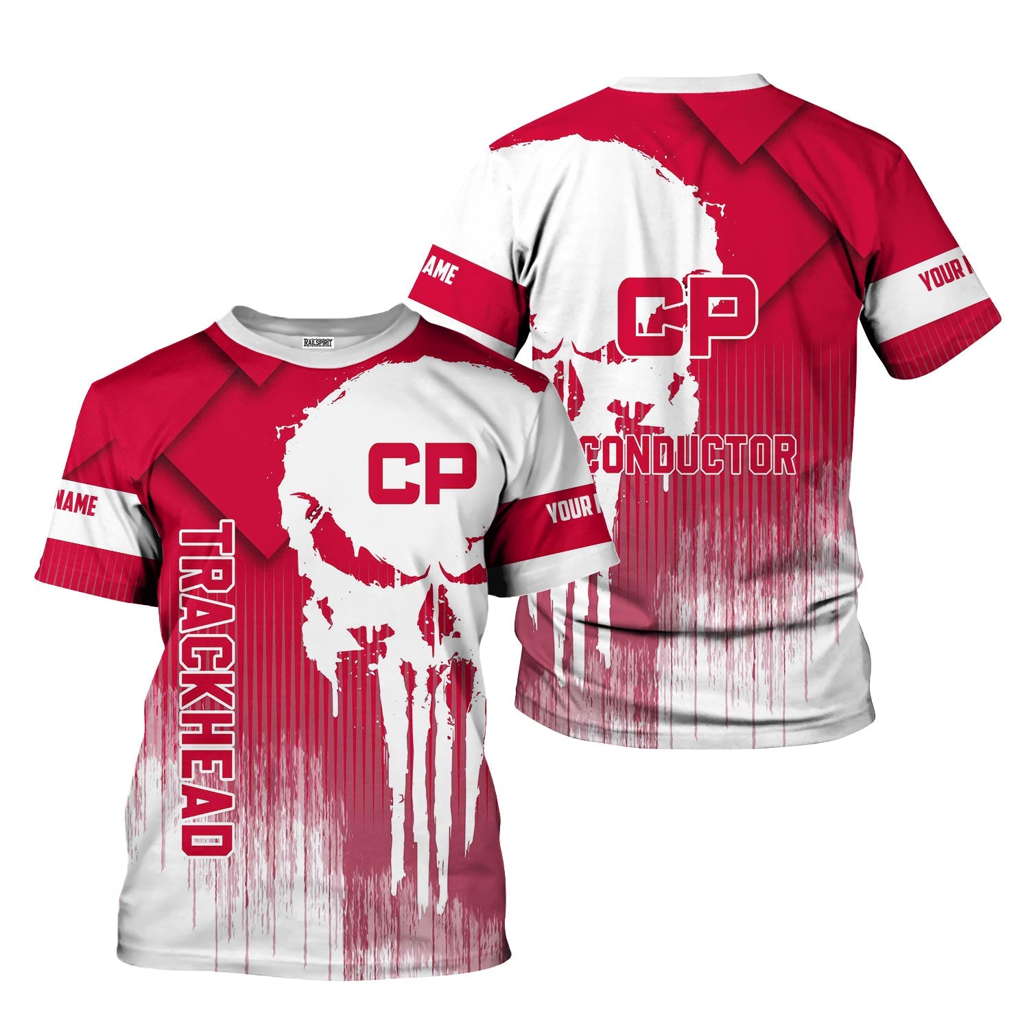 Railspirit Personalized Canadian Pacific Railroad T-Shirt Skull Design with Custom Job Train Shirt for Trackhead Crew