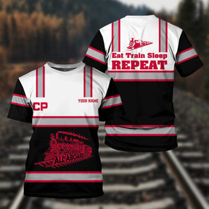 Railspirit Custom Name Canadian Pacific Railroad T Shirt Eat Train Sleep Repeat Printed Train Shirt