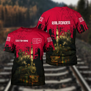 Railspirit Personalized Canadian Pacific Railroad T-Shirt Vintage Train Art Style Shirt For Locomotive Fans